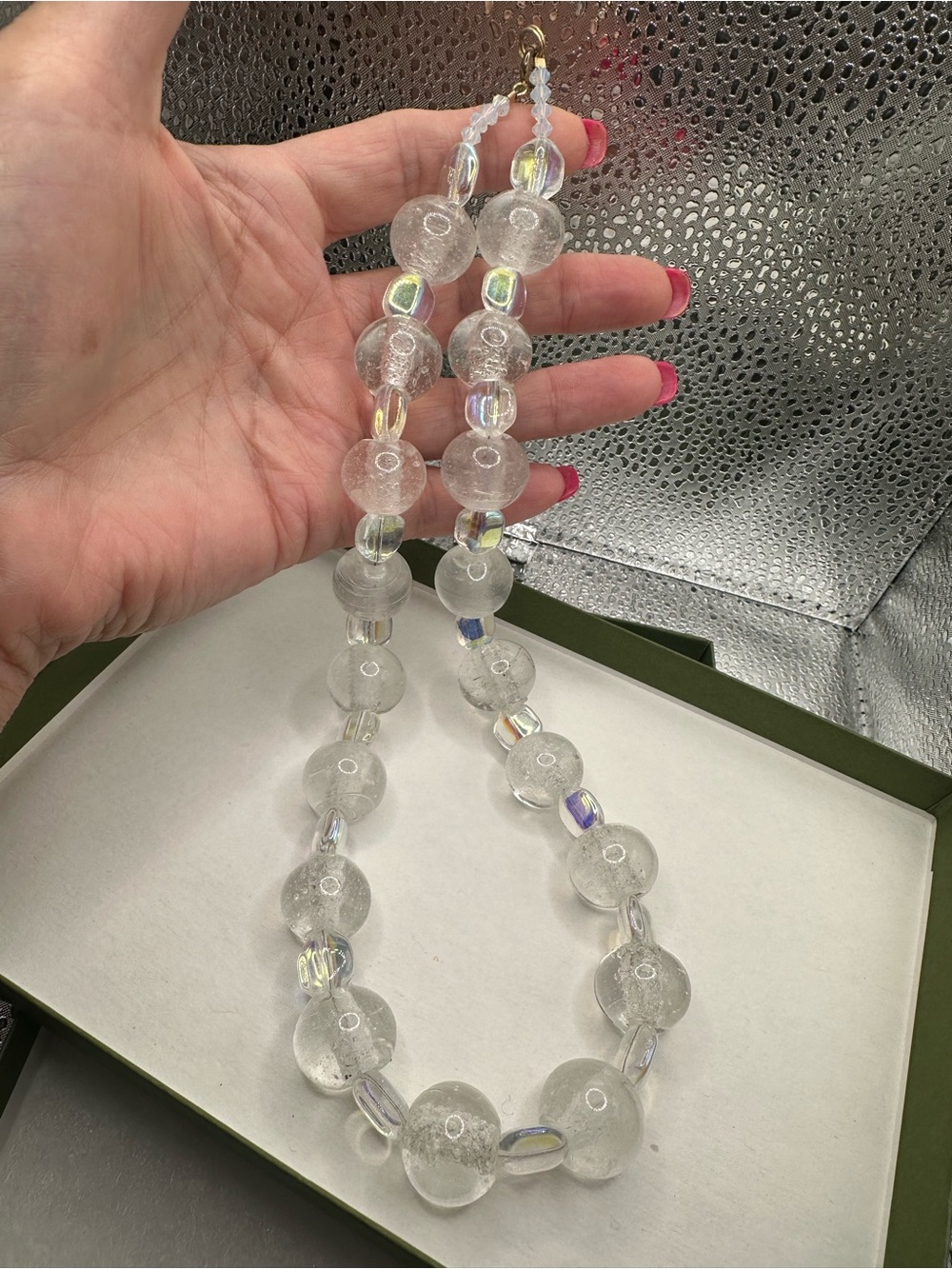 Vintage 1950s Aurora Borealis AB Bubble Clear Lucite Strand Necklace